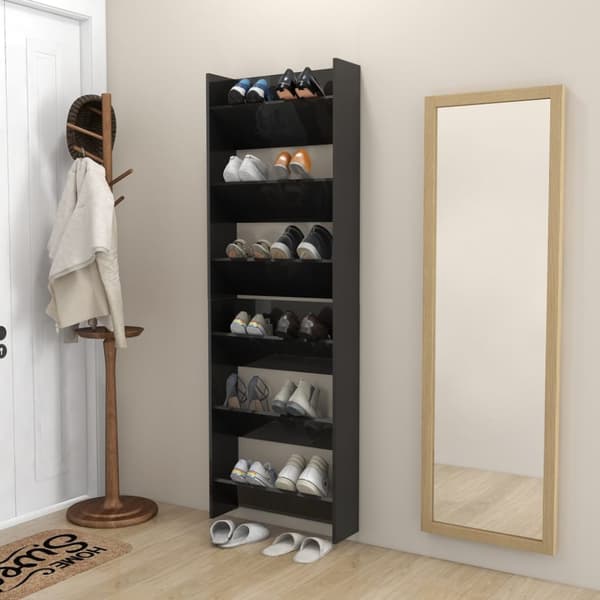 Seinäkenkäkaapit 2 kpl korkeakiilto musta 60x18x90 cm lastulevy