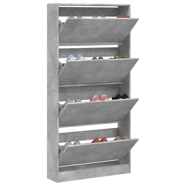 Skoskåp med 4 flip-lådor betonggrå 80x21x163,5 cm