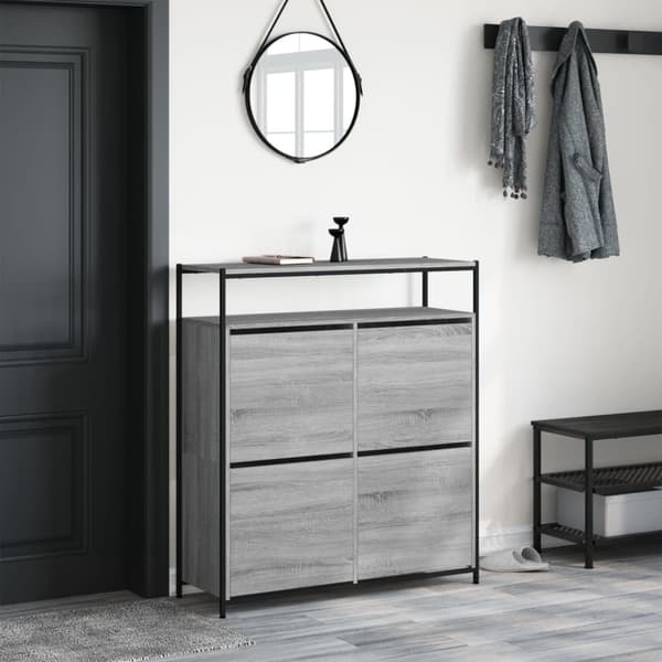 skoskab med 4 vippeskuffer 100x34x112 cm grå sonoma-eg