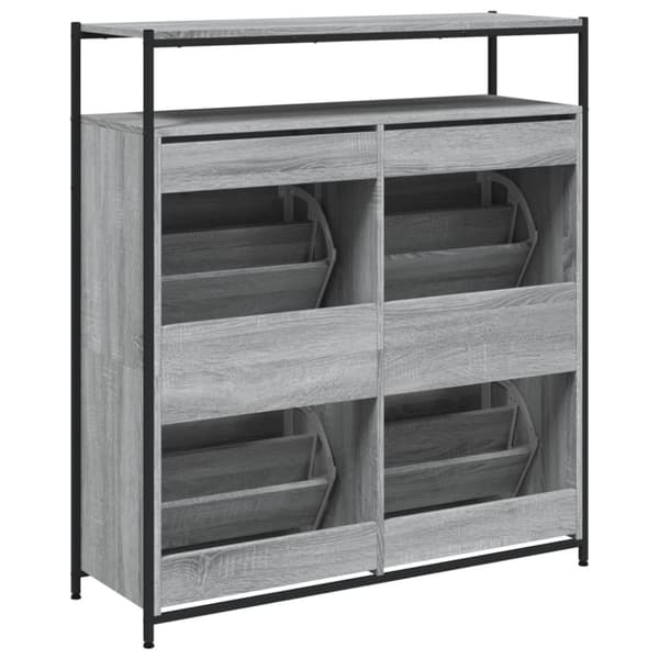skoskab med 4 vippeskuffer 100x34x112 cm grå sonoma-eg