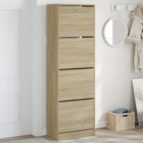 skoskab med 4 vippeskuffer 60x34x187,5 cm sonoma-eg