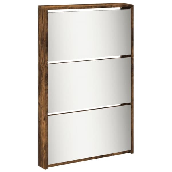 skoskab med spejl og 5 hylder 63x17x169,5 cm røget egetræsfarve