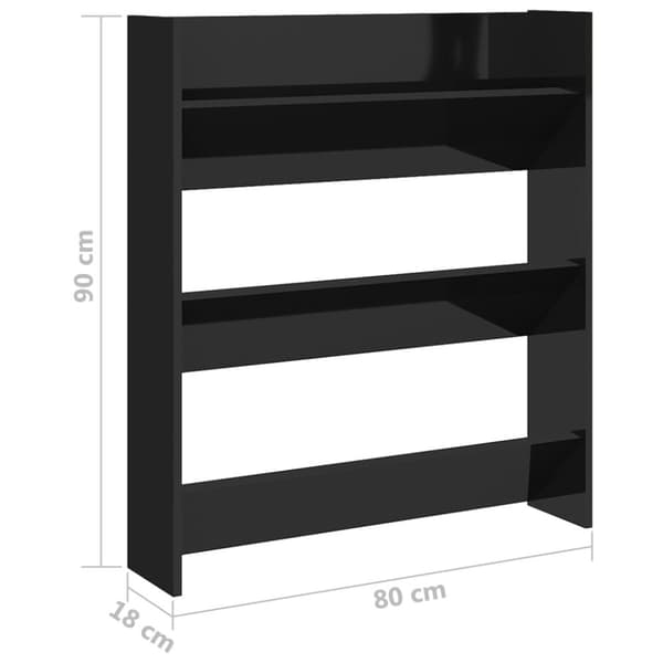 væghængt skoskab 80x18x90 cm spånplade sort højglans