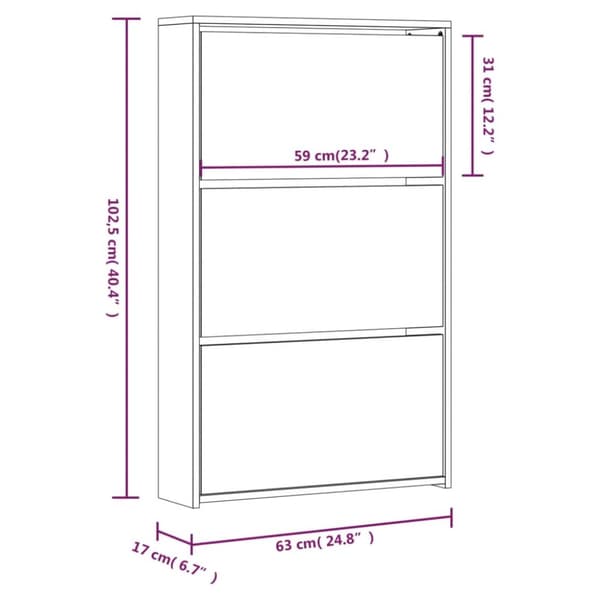 skoskab med spejl 3 hylder 63x17x102,5 cm sort