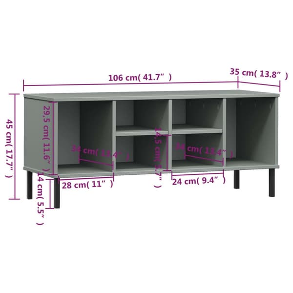Skohylla med metallben OSLO grå 106x35x45 cm massivt trä