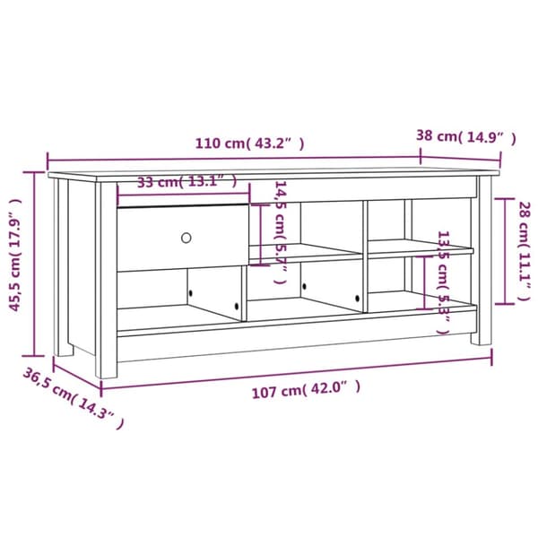 skoreol 110x38x45,5 cm massivt fyrretræ hvid