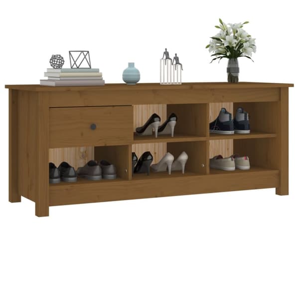 skoreol 110x34x45 cm massivt fyrretræ gyldenbrun