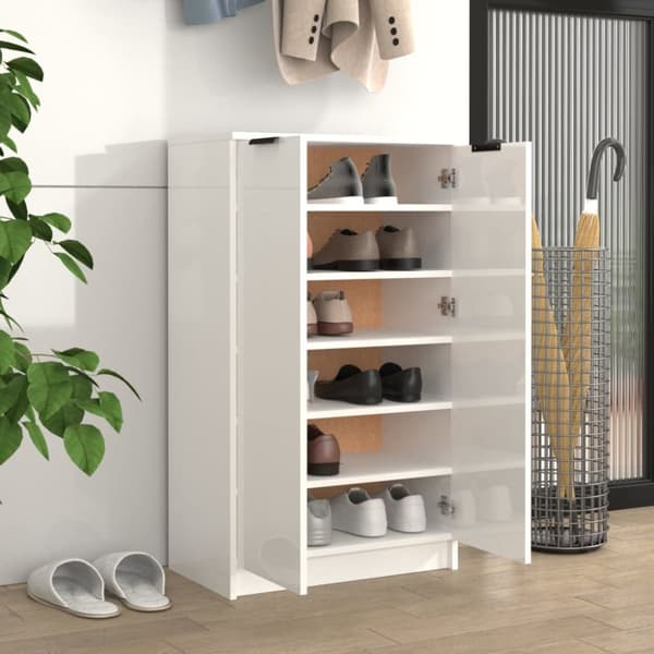 skoskab 59x35x100 cm konstrueret træ hvid højglans