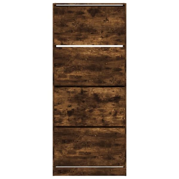 skoskab med 4 vippeskuffer 80x34x187,5 cm røget egetræsfarve