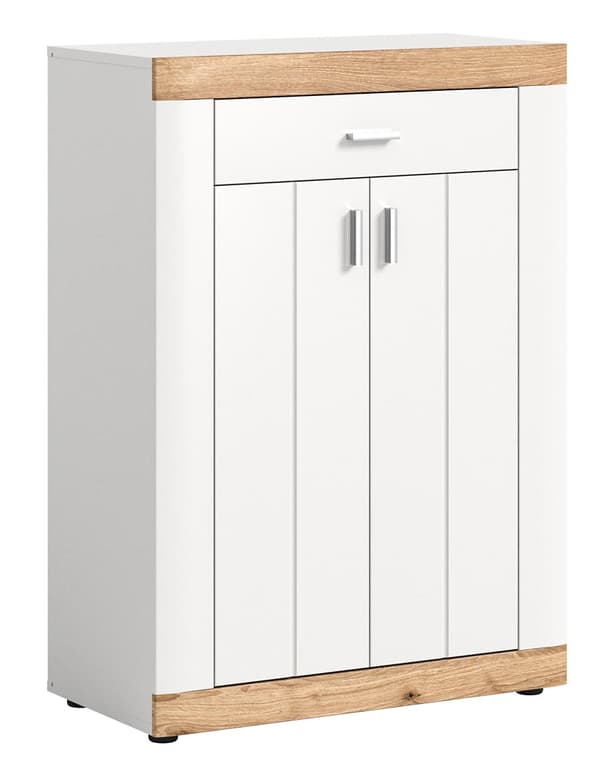 Laredo skoskab 2 låger, 1 skuffe 73x104cm mat hvid,eg dekor,hvid.