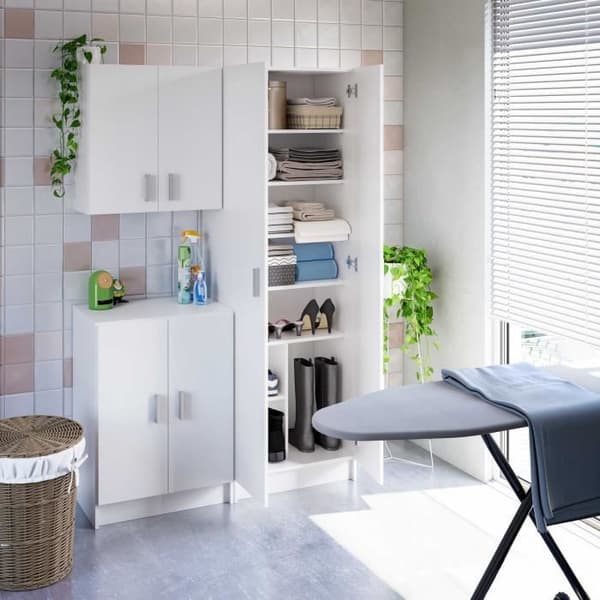 Skoförvaringsskåp - entrémöbel - 2 dörrar med hyllor - L 59 x D37 x H 180 cm - Basic