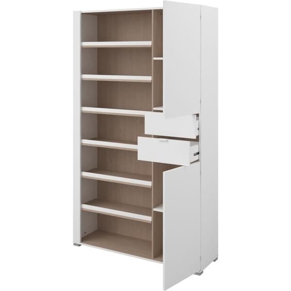 SKOR skoskåp - Ek och Steam Svart dekor - 2 luckor + 1 låda - L 110 x H 186 x D 33 cm - 20 par - PARISOT
