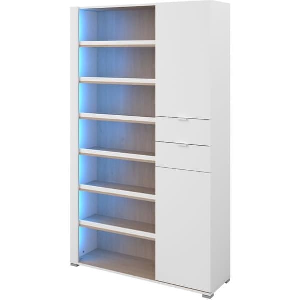 SKOR skoskåp - Ek och Steam Svart dekor - 2 luckor + 1 låda - L 110 x H 186 x D 33 cm - 20 par - PARISOT