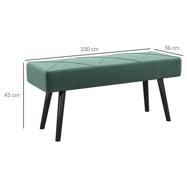 Rootz-kenkäpenkki - Pehmustettu penkki - Penkkisänky - Ikkunalaudoitus - Sametti - Vaahtoteräs - Vihreä - 100L x 36W x 45K cm