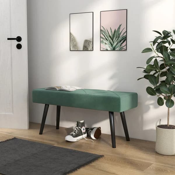 Rootz-kenkäpenkki - Pehmustettu penkki - Penkkisänky - Ikkunalaudoitus - Sametti - Vaahtoteräs - Vihreä - 100L x 36W x 45K cm