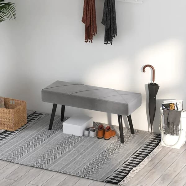 Rootz Skobænk - Bænk polstret - Bænk Sengebænk - Vindueskarm - Fløjl - Skumstål - Grå - 100 X 36 X 45 Cm