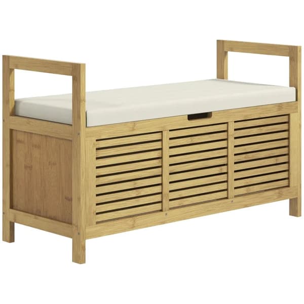 Rootz Skoställ med förvaringsutrymme - Skobänk - Mjuk sits - Bambu - Naturlig - 100x40x60 cm