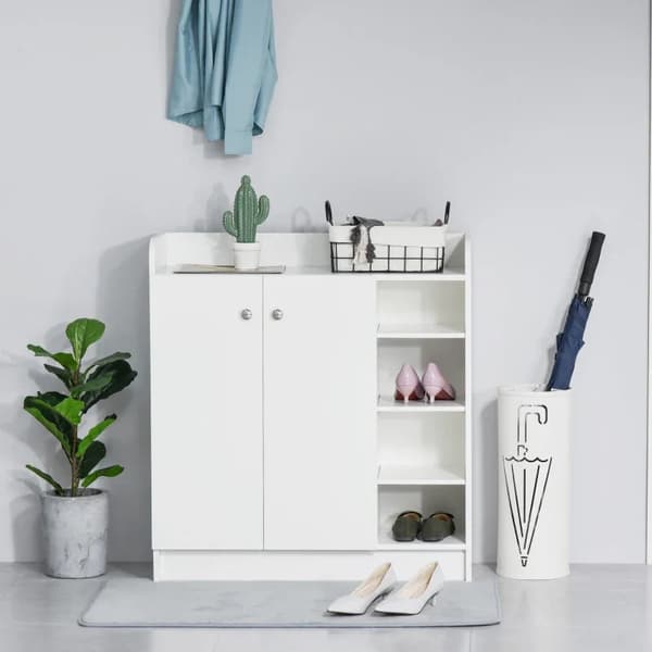 Rootz-kenkäkaappi - Kenkäarkku - Kenkäteline - 4 hyllyä - Enintään 12 paria - 1 kaappi - Lastulevy - Alumiiniseos - Valkoinen - 83cm X 30cm X 90cm