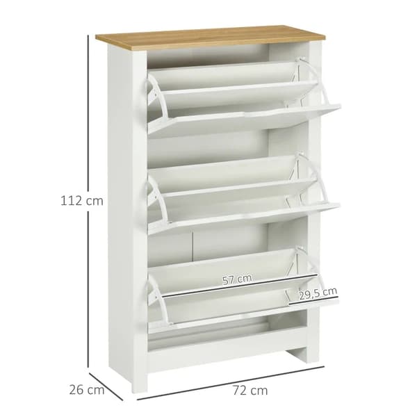 Rootz Skoskåp - Skoställ - Skoförvaring - 3 fack - 18 par skor - Spånskiva - Vit-brun - 72 Cm X 26 Cm X 112 Cm