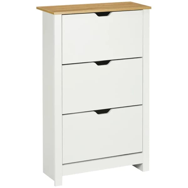 Rootz Skoskåp - Skoställ - Skoförvaring - 3 fack - 18 par skor - Spånskiva - Vit-brun - 72 Cm X 26 Cm X 112 Cm