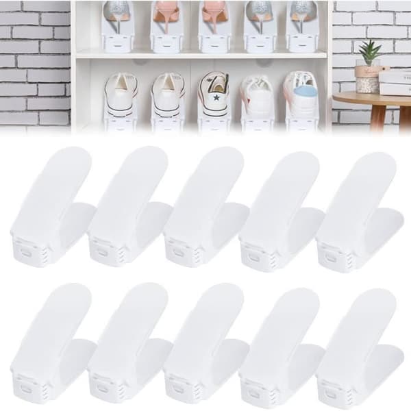 YUENFONG 30-pack justerbara skoställ, 3 höjdnivåer, platsbesparande, halkfri plast, vit