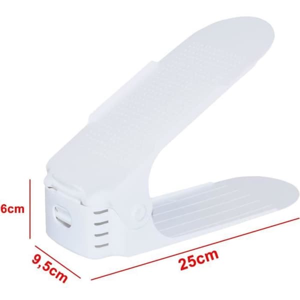 YUENFONG 10-pack justerbar skohylla, 3 höjdnivåer, platsbesparande, halkfri plastskohylla, vit