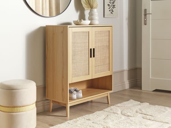 Skänk med 2 Rottingdörrar Ljust trä Konstruerat Trä med Hylla Boho-stil Sideboard Hall Vardagsrum Sovrum