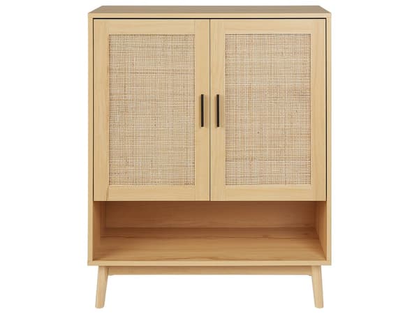 Skænk Rattan 2 Låger Lyst Træ Fremstillet Træ med Rattan Front Skuffer Boho Stil