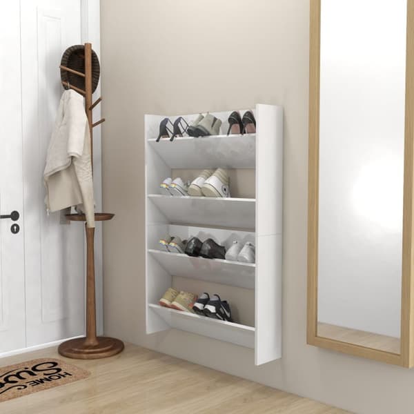 vidaXL væghængte skoskabe 2 stk. 80x18x60 cm spånplade hvid højglans -  Skoopbevaring