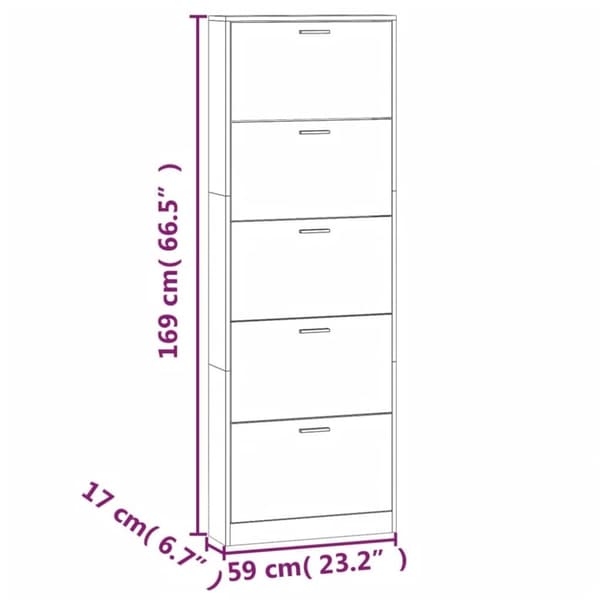 vidaXL skoskab 59x17x169 cm konstrueret træ røget egetræsfarve - Skoopbevaring