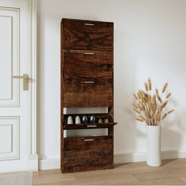 vidaXL skoskab 59x17x169 cm konstrueret træ røget egetræsfarve - Skoopbevaring
