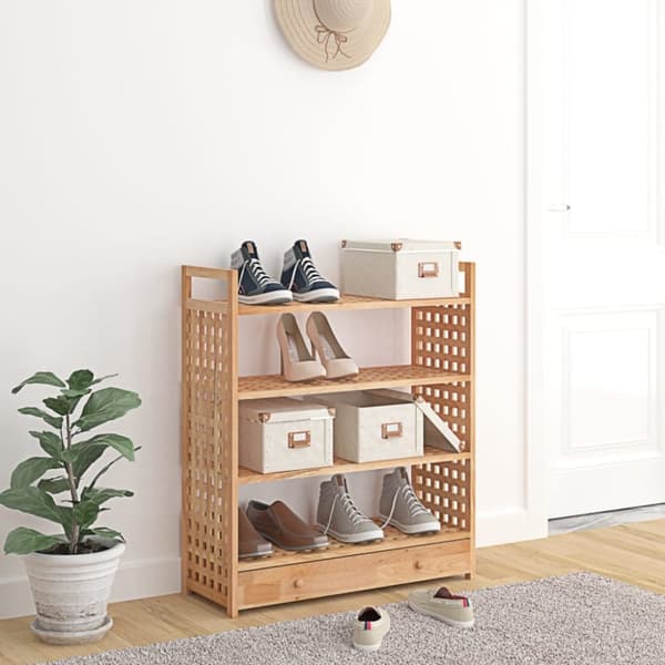 vidaXL Skohylla med låda 70x27x81 cm massivt valnötsträ - Skoställ & skohyllor