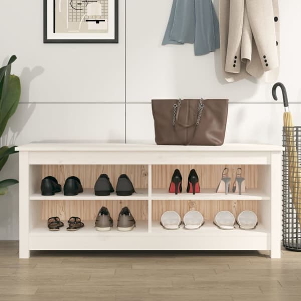 vidaXL Skobänk vit 110x38x45,5 cm massiv furu -  Skoställ & skohyllor