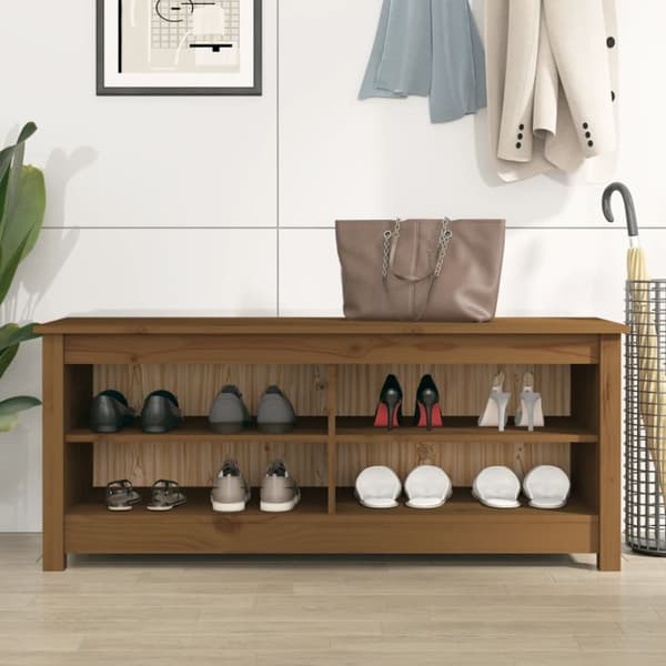 vidaXL skobænk 110x38x45,5 cm massivt fyrretræ gyldenbrun -  Skoopbevaring
