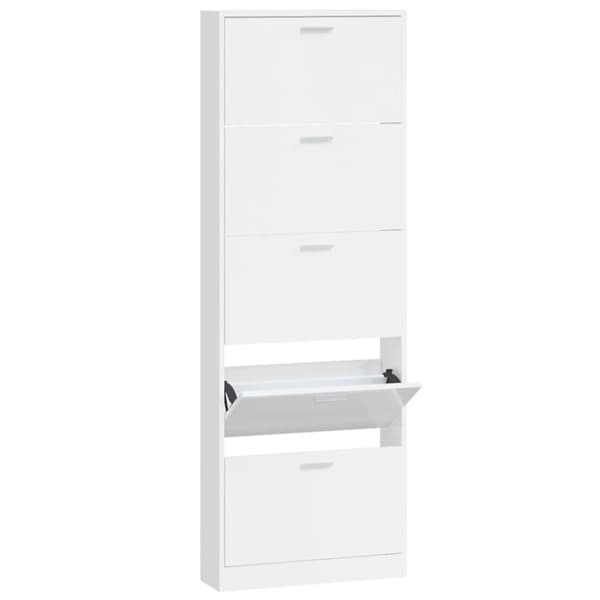 vidaXL skoskab 59x17x169 cm konstrueret træ hvid højglans - Skoopbevaring
