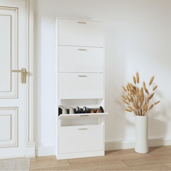 vidaXL skoskab 59x17x169 cm konstrueret træ hvid højglans -  Skoopbevaring