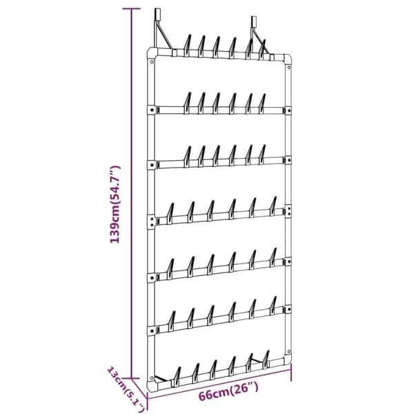 vidaXL hængende skostativ 66x13x139 cm sølvfarvet - Skoopbevaring