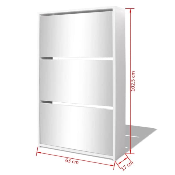 vidaXL skoskab 3 skuffer spejl 63 x 17 x 102,5 cm hvid -  Skoopbevaring