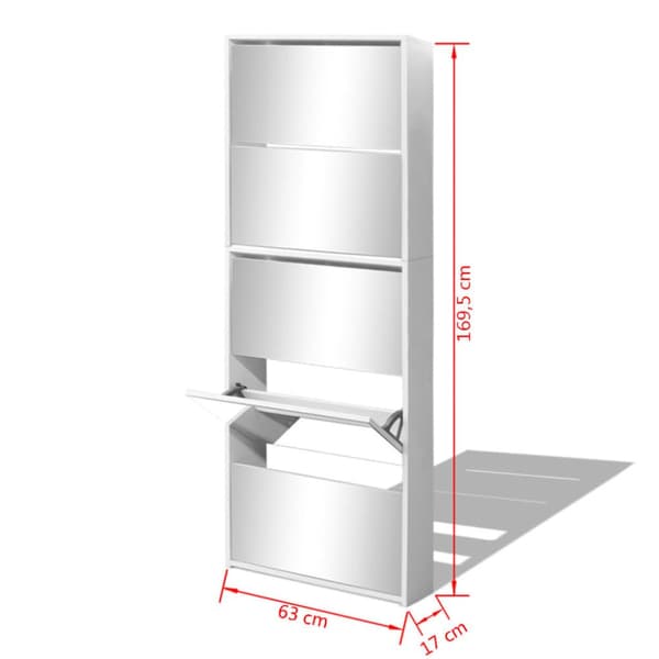 vidaXL skoskab 5 rum spejl hvid 63x17x169,5 cm -  Skoopbevaring