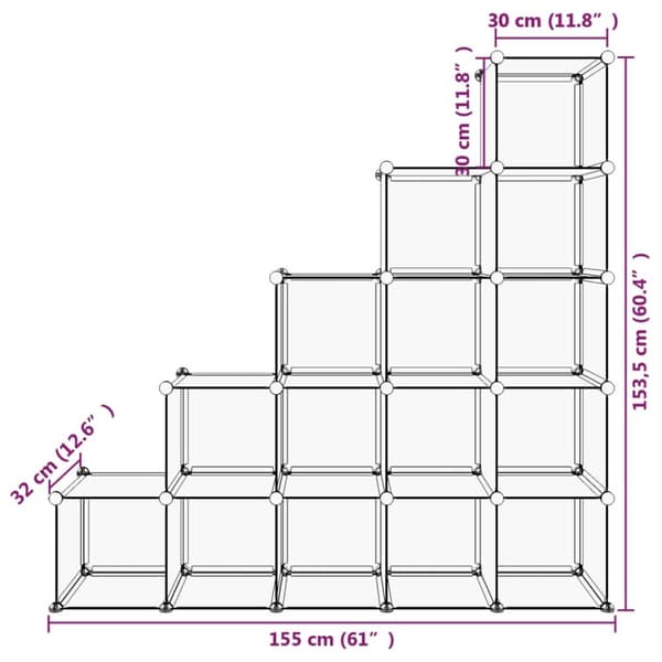 vidaXL kubeformede opbevaringskasser 15 stk. PP transparent -  Skoopbevaring