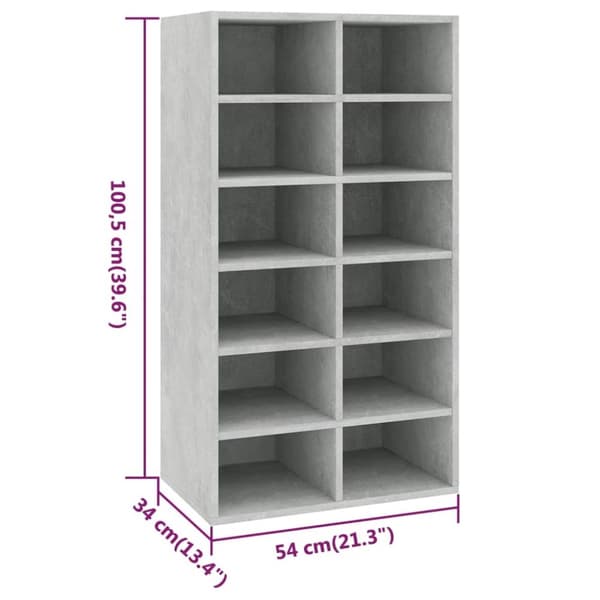 vidaXL skoreol 54x34x100,5 cm konstrueret træ betongrå -  Skoopbevaring