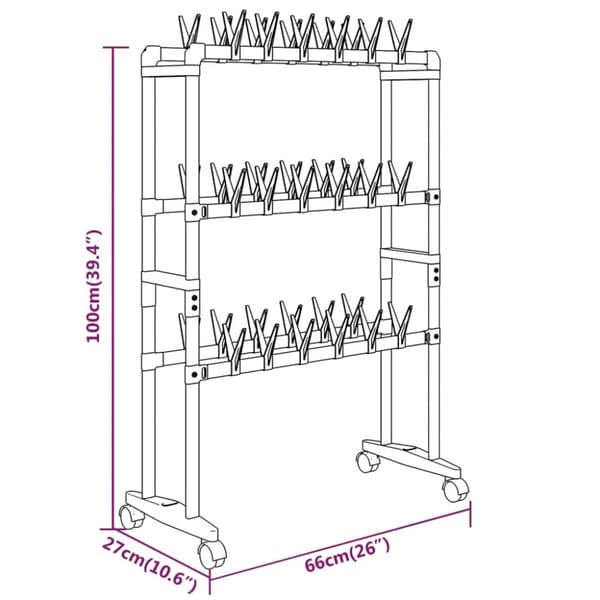 vidaXL skostativ med hjul 66x27x100 cm sølvfarvet -  Skoopbevaring