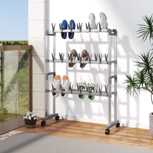 vidaXL skostativ med hjul 66x27x100 cm sølvfarvet -  Skoopbevaring