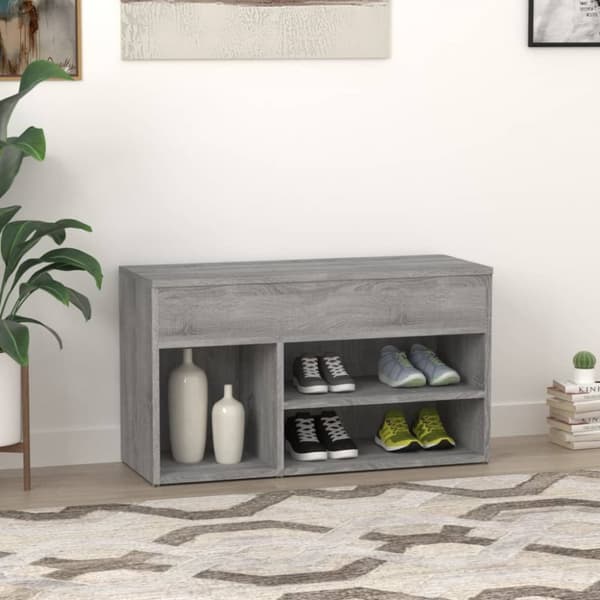 vidaXL Skobänk grå sonoma 80x30x45 cm konstruerat trä -  Skoställ & skohyllor