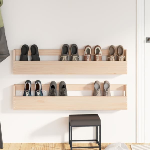 vidaXL væghængte skohylder 2 stk. 110x9x23 cm massivt fyrretræ -  Skoopbevaring
