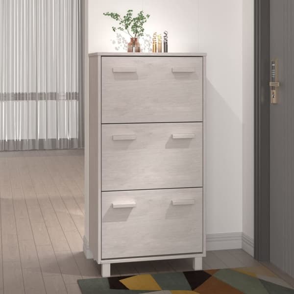 vidaXL Skoskåp HAMAR vit 59,5x35x117 cm massiv furu -  Skoställ & skohyllor