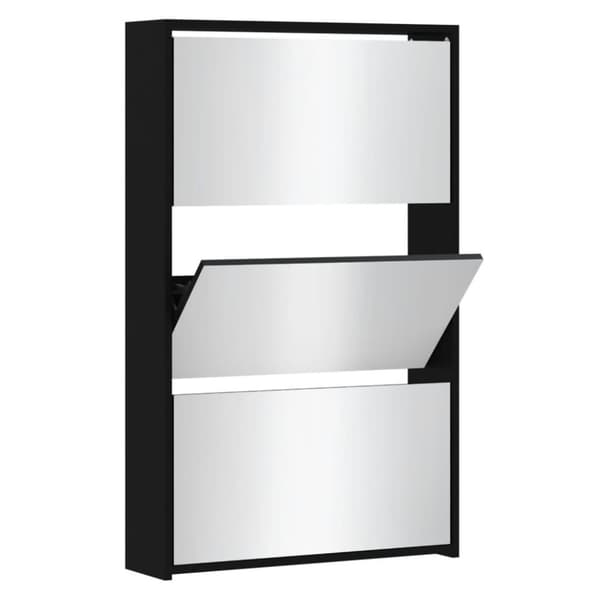vidaXL skoskab med spejl 3 hylder 63x17x102,5 cm sort - Skoopbevaring