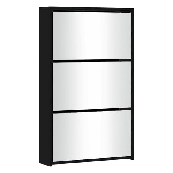 vidaXL skoskab med spejl 3 hylder 63x17x102,5 cm sort - Skoopbevaring