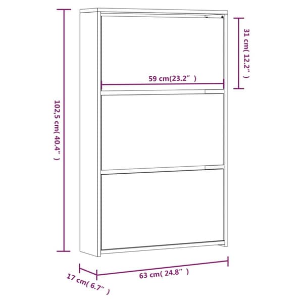 vidaXL Kenkäkaappi peilillä 3 tasoa korkeakiilto valk. 63x17x102,5 cm -  Kenkähyllyt & -telineet