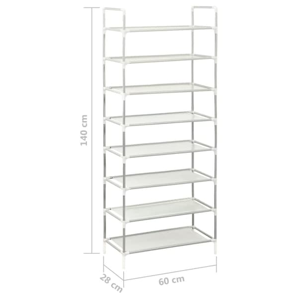 vidaXL Skohylla med 8 hyllor metall och non-woven tyg silver -  Skoställ & skohyllor